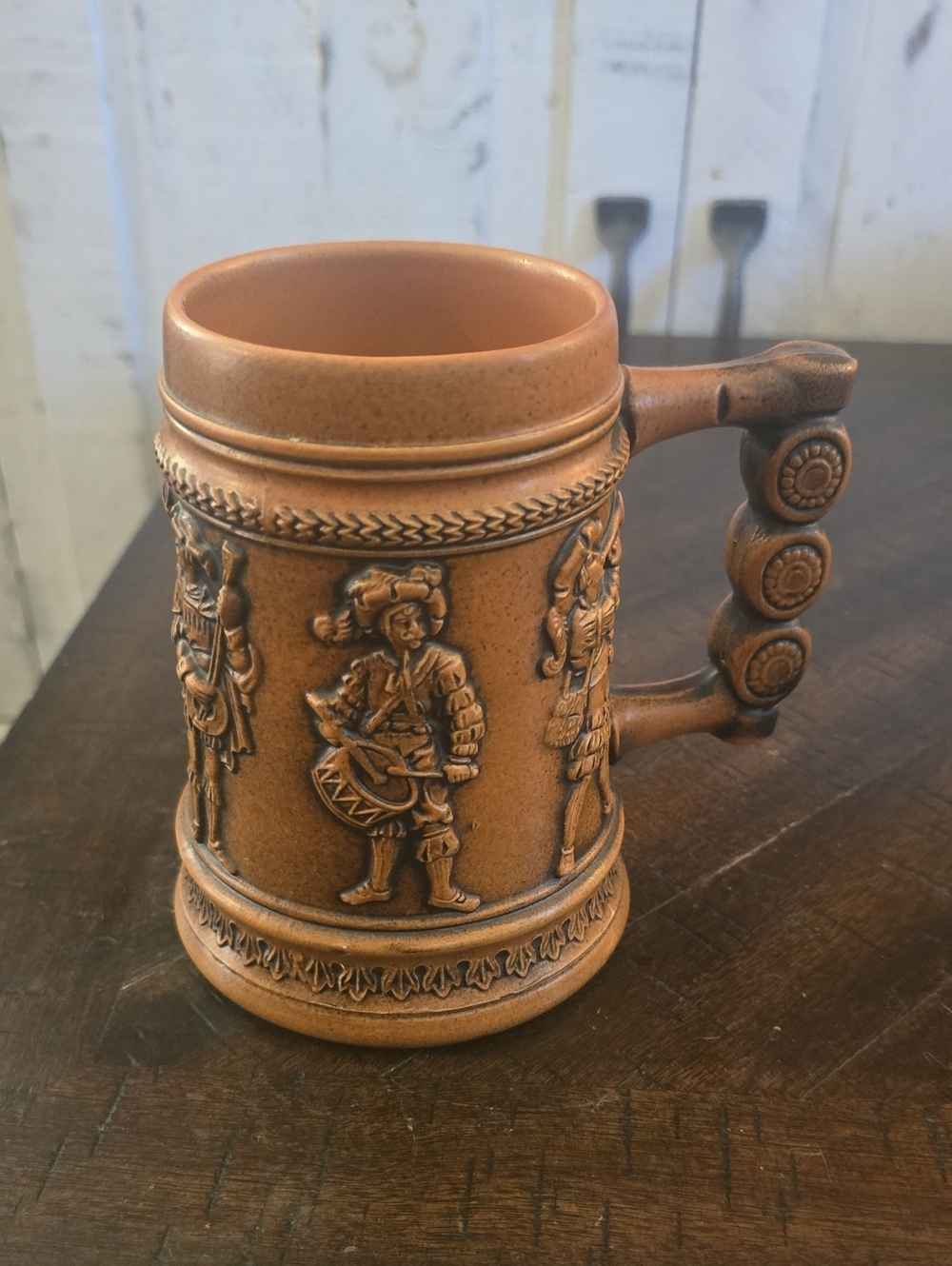 Embossed Ceramic Drinking Stein in Brown